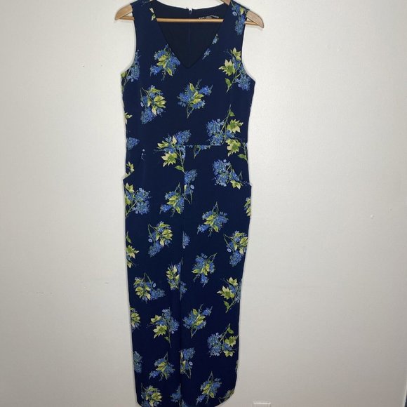 Karl Lagerfeld Paris Pants - Karl Lagerfeld Paris Womens Blue Floral Jumper Sz 8 Pants Romper One Peice